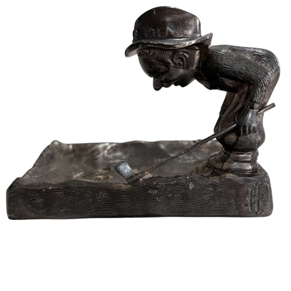 Vintage Pewter Golfer Trinket Change Dish